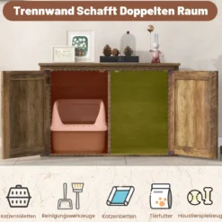 Katzentoilette mit Doppeltür Katzenschrank Trennwand Katzenhaus Katzenklo Schrank Eiche