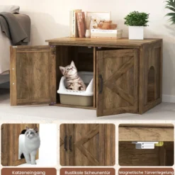 Katzentoilette mit Doppeltür Katzenschrank Trennwand Katzenhaus Katzenklo Schrank Eiche