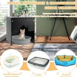 Katzentoiletten-Gehäuse mit magnetischer halber Klapptür & Katzenloch Schwarz
