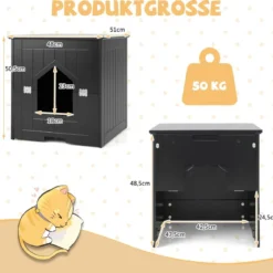 Katzentoiletten-Gehäuse mit magnetischer halber Klapptür & Katzenloch Schwarz