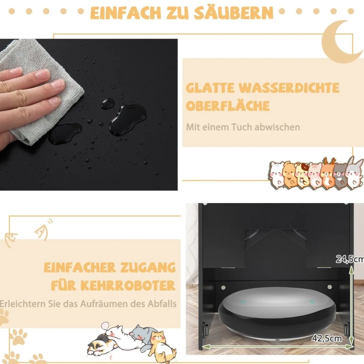 Katzentoiletten-Gehäuse mit magnetischer halber Klapptür & Katzenloch Schwarz