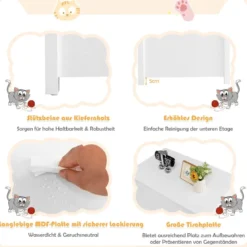 Katzentoiletten Gehäuse mit oberer Öffnung & abnehmbarer Trennwand & Metallhaken & Bein aus Kiefernholz Weiß