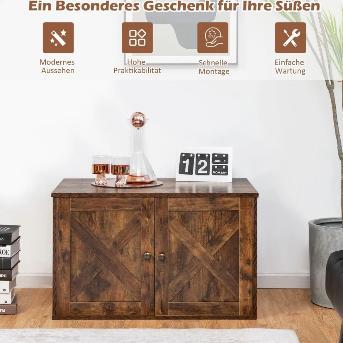 Katzentoiletten-Gehäuse mit Türen & abnehmbarer Zwischenwand 80 x 52,5x 49 cm Braun