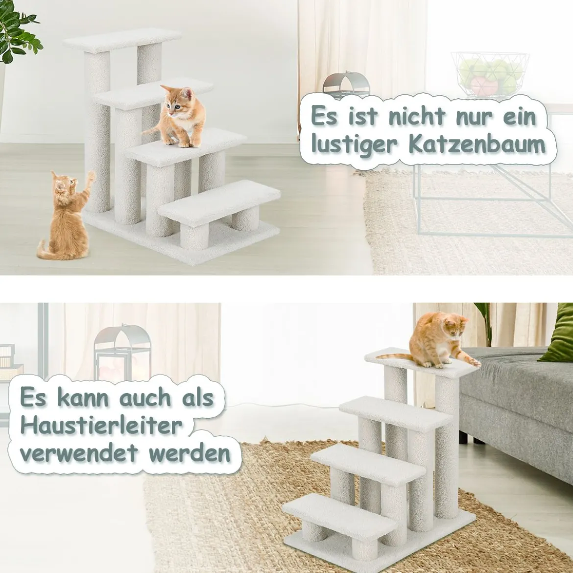Katzentreppe 2-in-1 Lamm Kaschmir Haustiertreppe Beige 61 x 40 x 60 cm