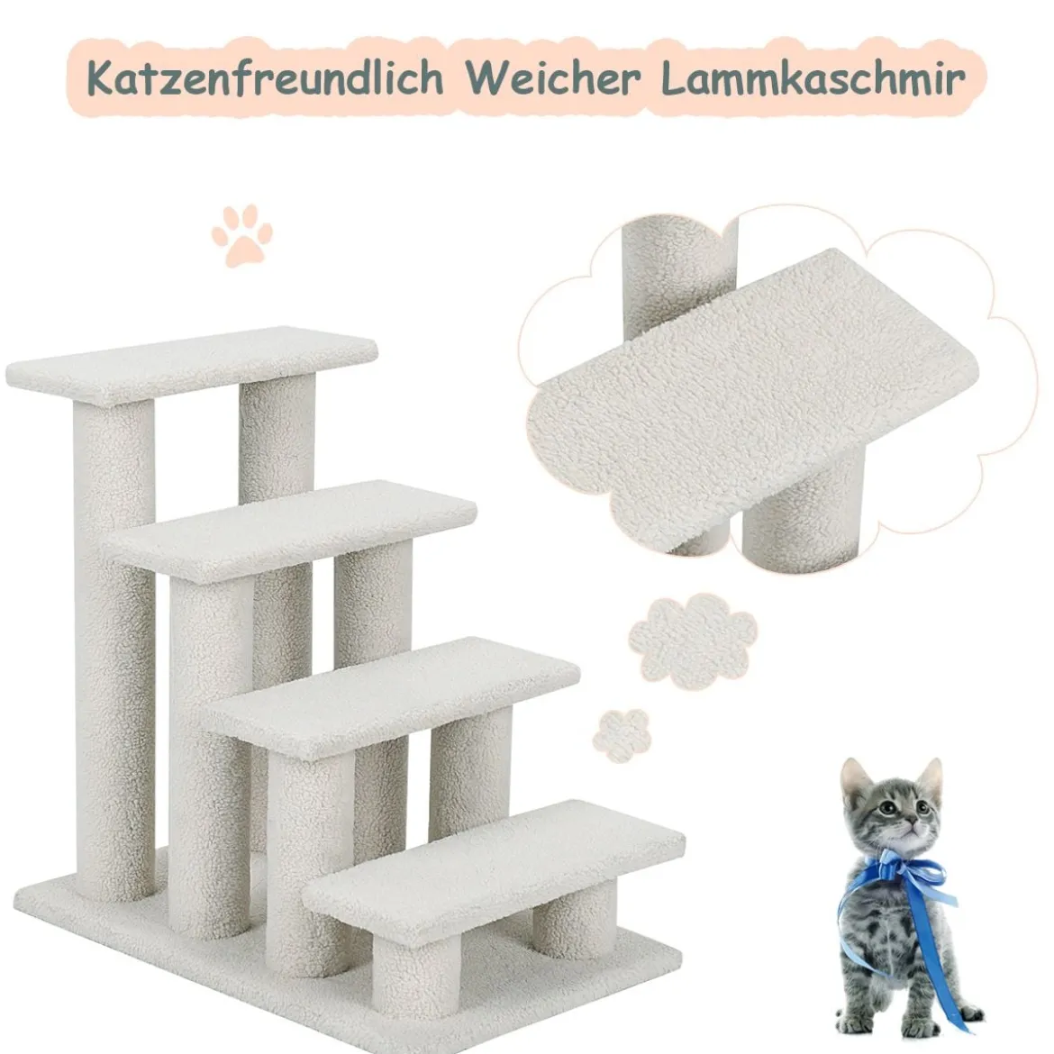 Katzentreppe 2-in-1 Lamm Kaschmir Haustiertreppe Beige 61 x 40 x 60 cm