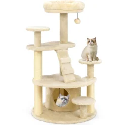 Katzenturm für erwachsene Katzen mehrstufiger Kletterbaum mit Höhle gepolstertem Sitz Beige