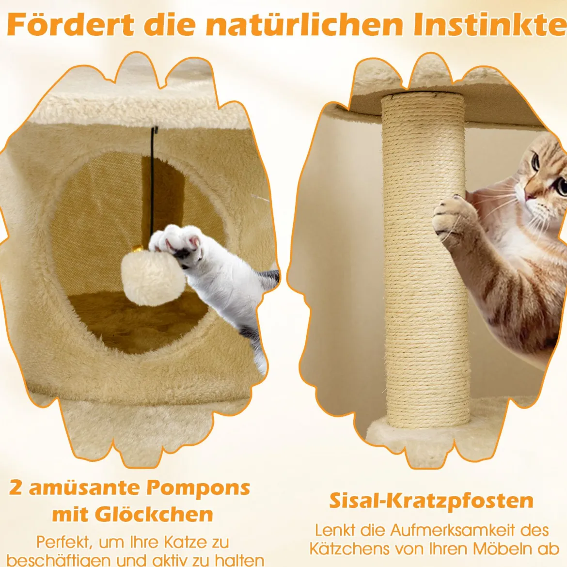 Katzenturm für erwachsene Katzen mehrstufiger Kletterbaum mit Höhle gepolstertem Sitz Beige