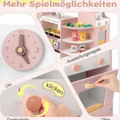 Kaufladen 30TLG. Kaufmannsladen Holz mit Verkaufsautomat & Kasse & Kaffeemaschine Rosa