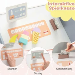 Kaufladen 30TLG. Kaufmannsladen Holz mit Verkaufsautomat & Kasse & Kaffeemaschine Rosa