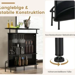 Küche Bartisch mit Stauraum & Fußstütze & verstellbare Füße Küchentheke Theke Bar schwarz