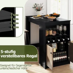 Küche Bartisch mit Weinregalen & Offenen Fächern & 2 Tür Küchentheke 2 Personen HausbarSchwarz