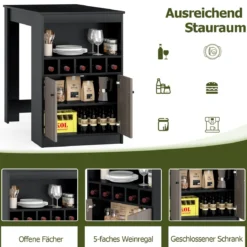Küche Bartisch mit Weinregalen & Offenen Fächern & 2 Tür Küchentheke 2 Personen HausbarSchwarz
