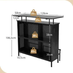 Küche Bartisch mit2 Weinregalen & 6 Glashaltern & Verstellbare Füße 120 x 50 x 106,5 cm Schwarz