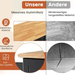 Kücheninsel auf Rädern mit Arbeitsplatte aus Gummiholz & Verstellbaren RegalenKüchenwagen Schwarz