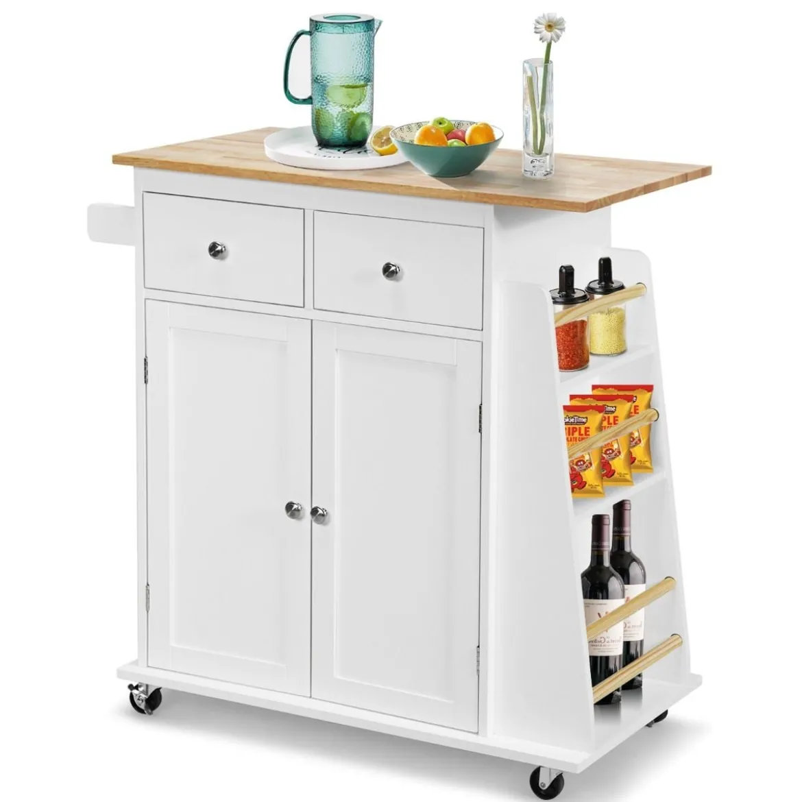 Kücheninsel mit Stauraum Rollender Servierwagen aus Gummiholz 88 x 46 x 89,5 cm Weiß
