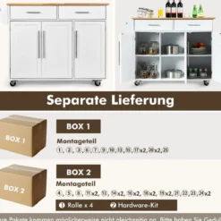 Kücheninsel Servierwagen Küchenwagen mit Rollen Weiß 122 x 46 x 92,3 cm