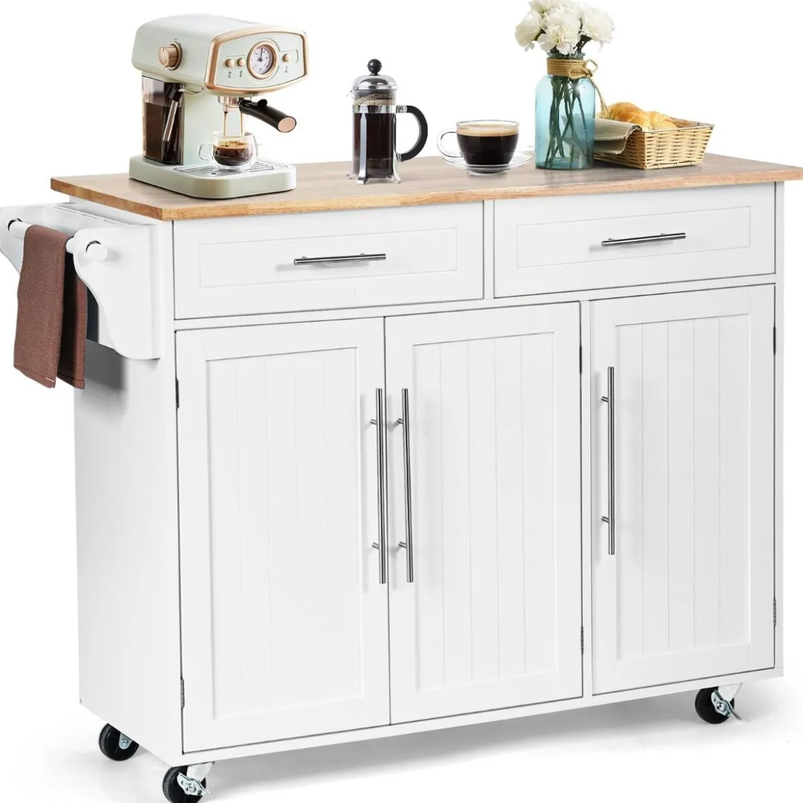Kücheninsel Servierwagen Küchenwagen mit Rollen Weiß 122 x 46 x 92,3 cm