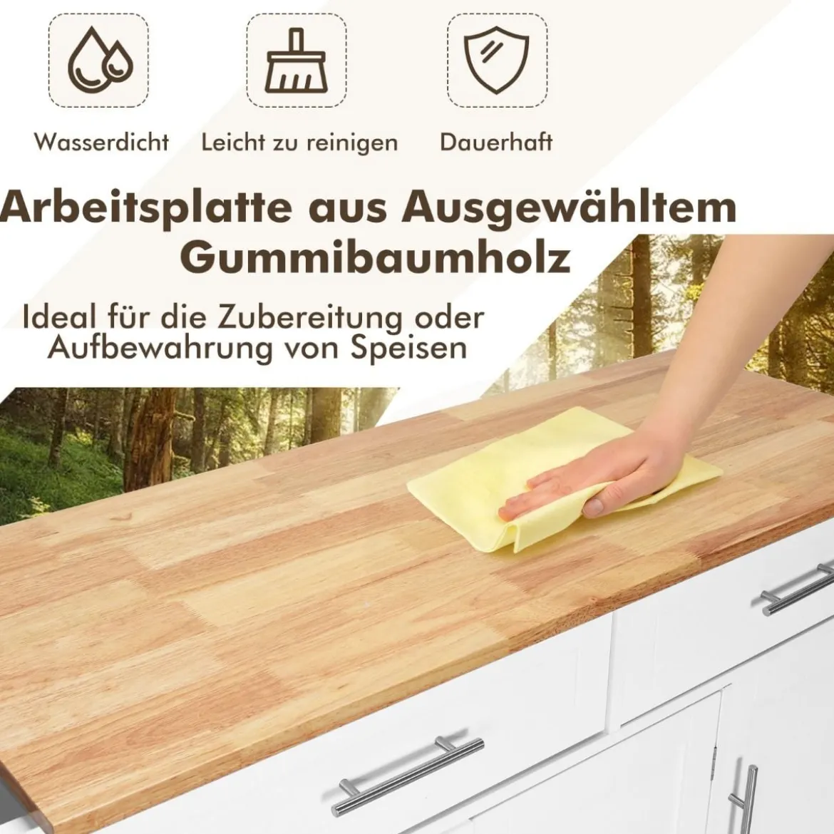 Kücheninsel Servierwagen Küchenwagen mit Rollen Weiß 122 x 46 x 92,3 cm