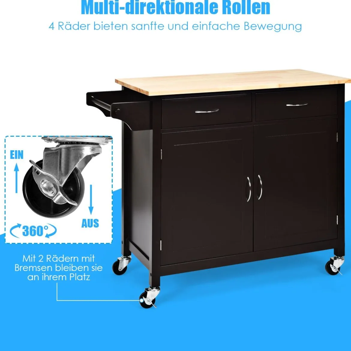 Kücheninsel Servierwagen mit Schubladen 110 x 48 x 90 cm Braun