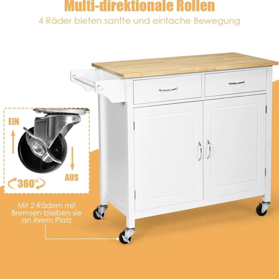 Kücheninsel Servierwagen mit Schubladen 110 x 48 x 90 cm Weiß