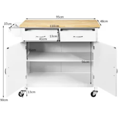 Kücheninsel Servierwagen mit Schubladen 110 x 48 x 90 cm Weiß