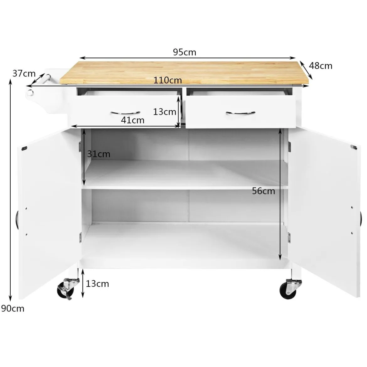 Kücheninsel Servierwagen mit Schubladen 110 x 48 x 90 cm Weiß