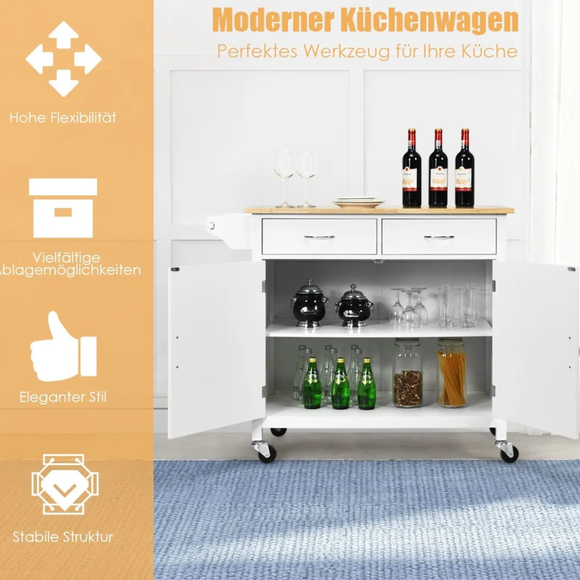 Kücheninsel Servierwagen mit Schubladen 110 x 48 x 90 cm Weiß