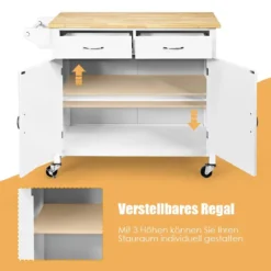 Kücheninsel Servierwagen mit Schubladen 110 x 48 x 90 cm Weiß