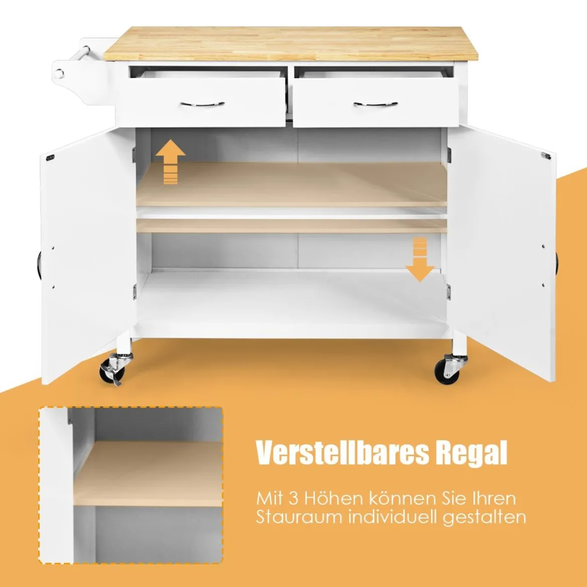 Kücheninsel Servierwagen mit Schubladen 110 x 48 x 90 cm Weiß