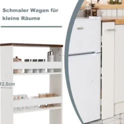 Kücheninselwagen Rollender 4-Stöckiger Schmaler Küchenwagen mit Griff 48 x 12,5 x 81 cm Weiß