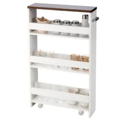 Kücheninselwagen Rollender 4-Stöckiger Schmaler Küchenwagen mit Griff 48 x 12,5 x 81 cm Weiß