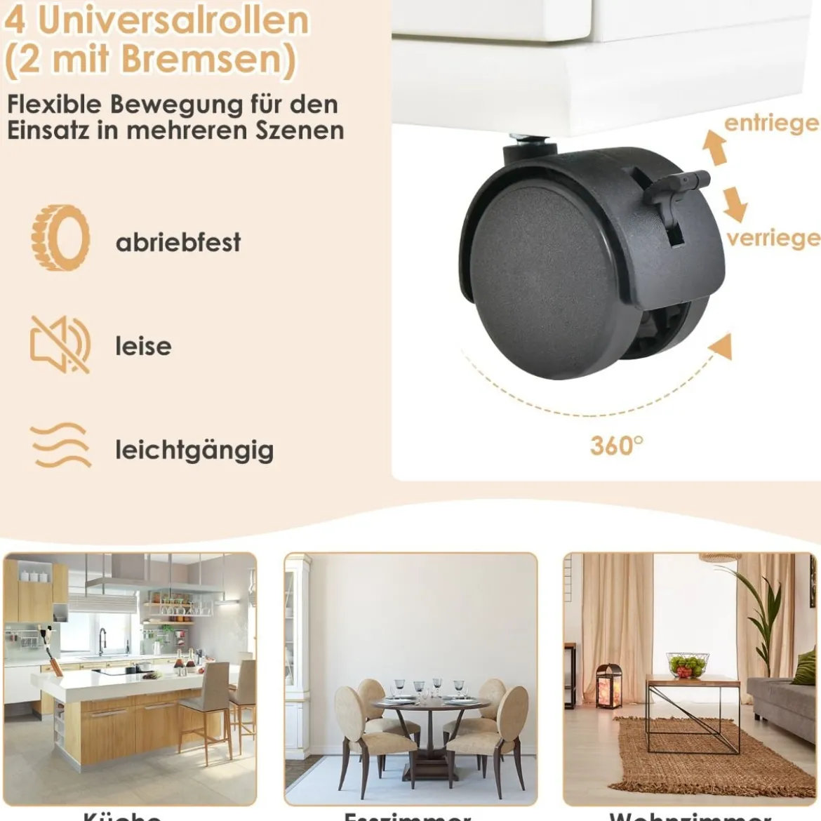 Kücheninselwagen Rollwagen auf Rädern mit großer Schublade 2-türigem Schrank feststellbarer Servierwagen für das Esszimmer