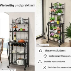 Küchenregal mit breiter Arbeitsplatte 4 offene Gitterregale Kippschutz Mehrzweck Lagerregal Schwarz