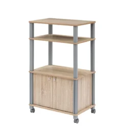 Küchenregal mit Rollen Küchenwagen mit Ablagen & Schrank Standregal für Küche Esszimmer Servierwagen für Mikrowelle 60 x 40 x 98 cm Natur
