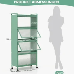 Küchenregal mit Rollen Mobiler Mikrowellenständer mit Aufklappbaren PC-Türen 60 x 32 x 154 cm