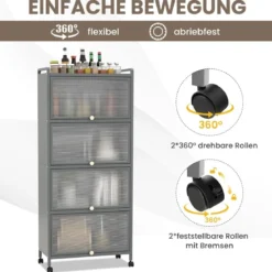 Küchenregal mit Rollen Mobiler Mikrowellenständer mit Aufklappbaren PC-Türen 60 x 32 x 154 cm