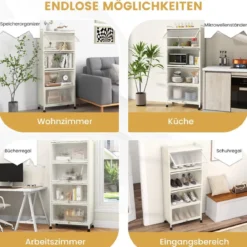 Küchenregal mit Rollen Mobiler Mikrowellenständer mit Aufklappbaren PC-Türen 60 x 32 x 154 cm