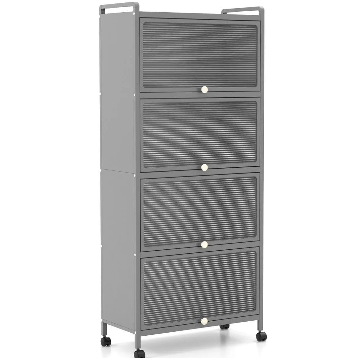Küchenregal mit Rollen Mobiler Mikrowellenständer mit Aufklappbaren PC-Türen 60 x 32 x 154 cm