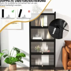 Küchenregal mit Rollen Mobiler Mikrowellenständer mit Aufklappbaren PC-Türen 60 x 32 x 154 cm