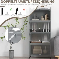 Küchenregal mit Rollen Mobiler Mikrowellenständer mit Aufklappbaren PC-Türen 60 x 32 x 154 cm