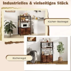 Küchenregal mit Schrank 3-stöckiger Bäckerregal mit 2 offenen Ablagen & 10 Haken 60 x 40 x 100 cm Braun