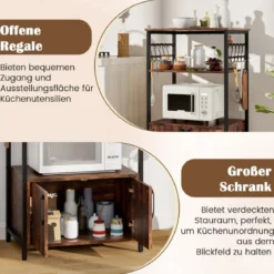 Küchenregal mit Schrank 3-stöckiger Bäckerregal mit 2 offenen Ablagen & 10 Haken 60 x 40 x 100 cm Braun