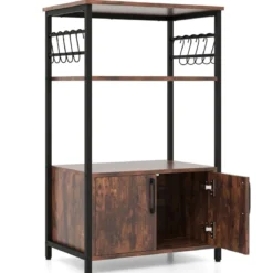 Küchenregal mit Schrank 3-stöckiger Bäckerregal mit 2 offenen Ablagen & 10 Haken 60 x 40 x 100 cm Braun