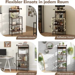 Küchenregal mit Steckdosen & 8 S-förmigen Haken Mikrowellen Regal Standregal Braun