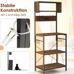 Küchenregal mit Steckdose & Offenen Regalen & 10 Aufhängehaken Standregal Mikrowellenregal