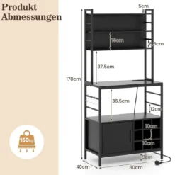 Küchenregal mit Steckdose Weinregal für 9 Flaschen Standregal mit Schrank Schwarz/Rustikales Braun