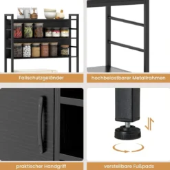 Küchenregal mit Steckdose Weinregal für 9 Flaschen Standregal mit Schrank Schwarz/Rustikales Braun