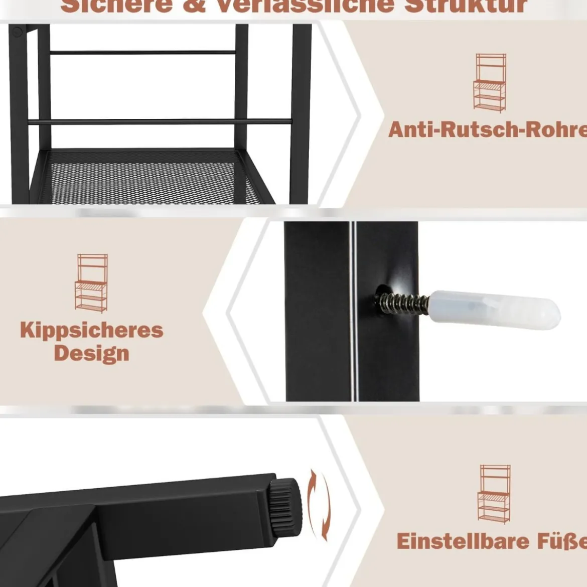 Küchenregal mit Weinhalter bis 10 Flaschen & Arbeitsplatte & 5 Ablagen Bäckerregal Braun