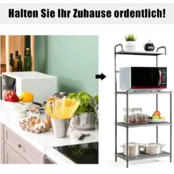 Küchenregal 4-stufig Mikrowellenregal mit verstellbaren Regalböden Mikrowellenständer aus Metall 59 x 34 x 136 cm