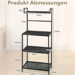 Küchenregal 4-stufig Mikrowellenregal mit verstellbaren Regalböden Mikrowellenständer aus Metall 59 x 34 x 136 cm